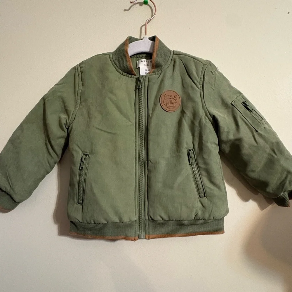 Aspen Kids Boys 18 Month‎ bomber jacket Olive green zip closure Lion patch NWT